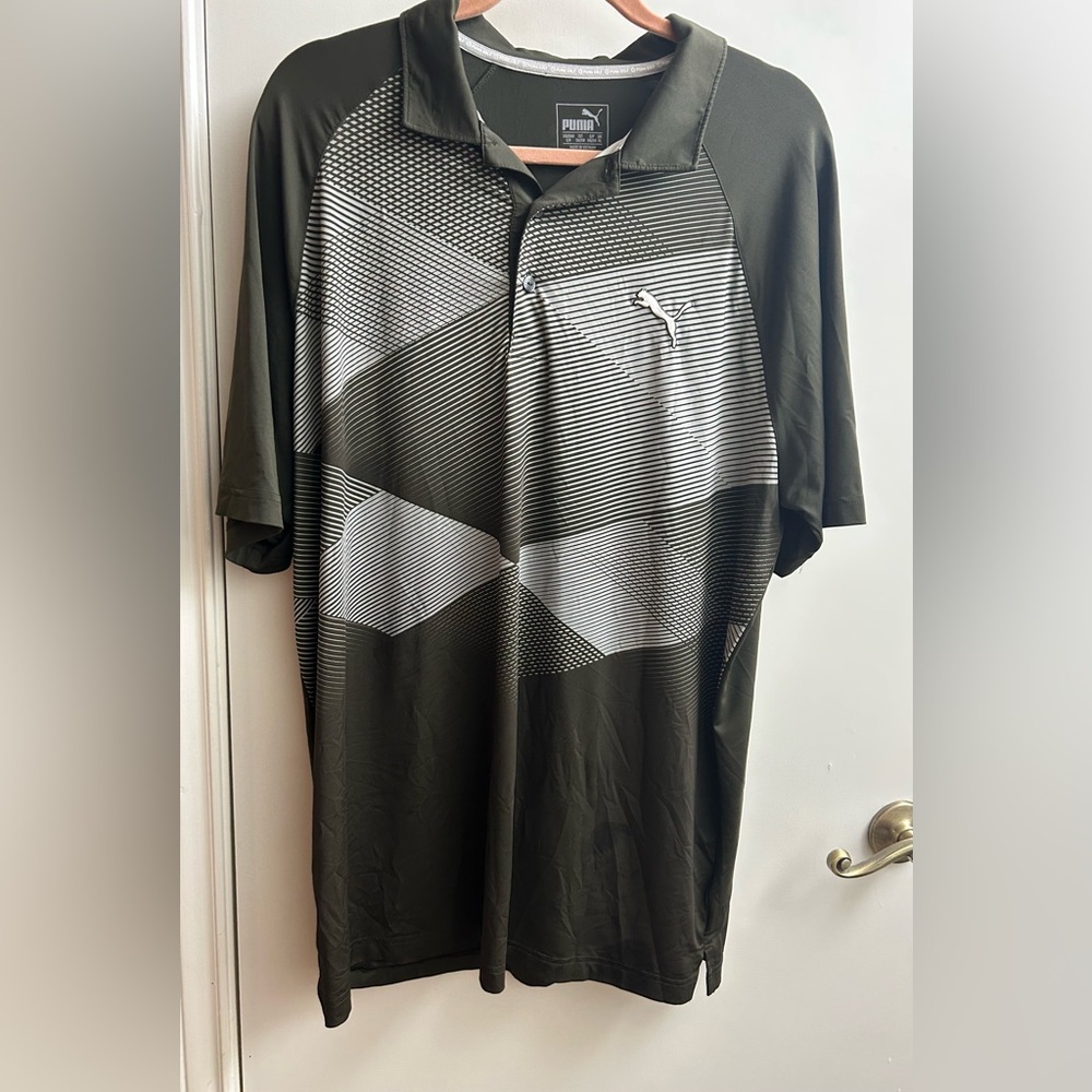 Puma Men's Black and White Patterned Shirt Golf Peacoat Argyle stripe large J001